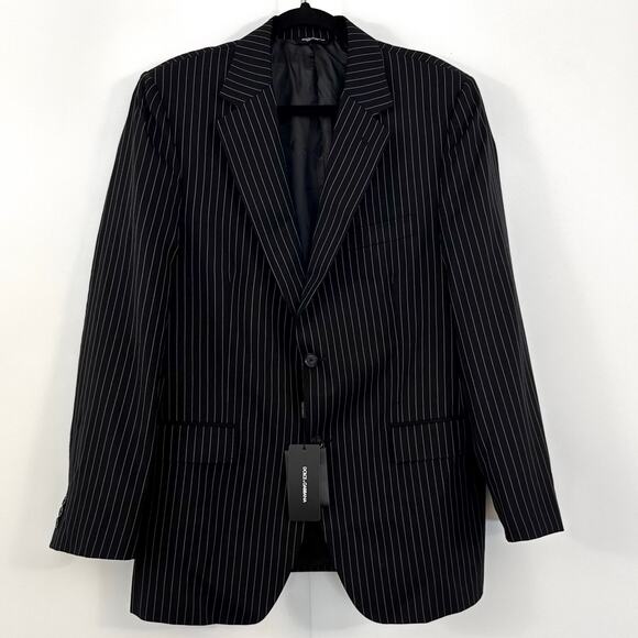 Dolce and Gabbana Virgin Wool Suit Black Striped Single Breasted Mens IT 52 Auth - Picture 2 of 16